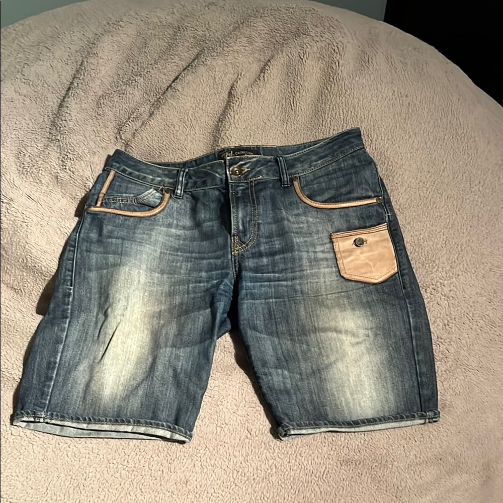 Zara Blue Jean Shorts with Tan Details